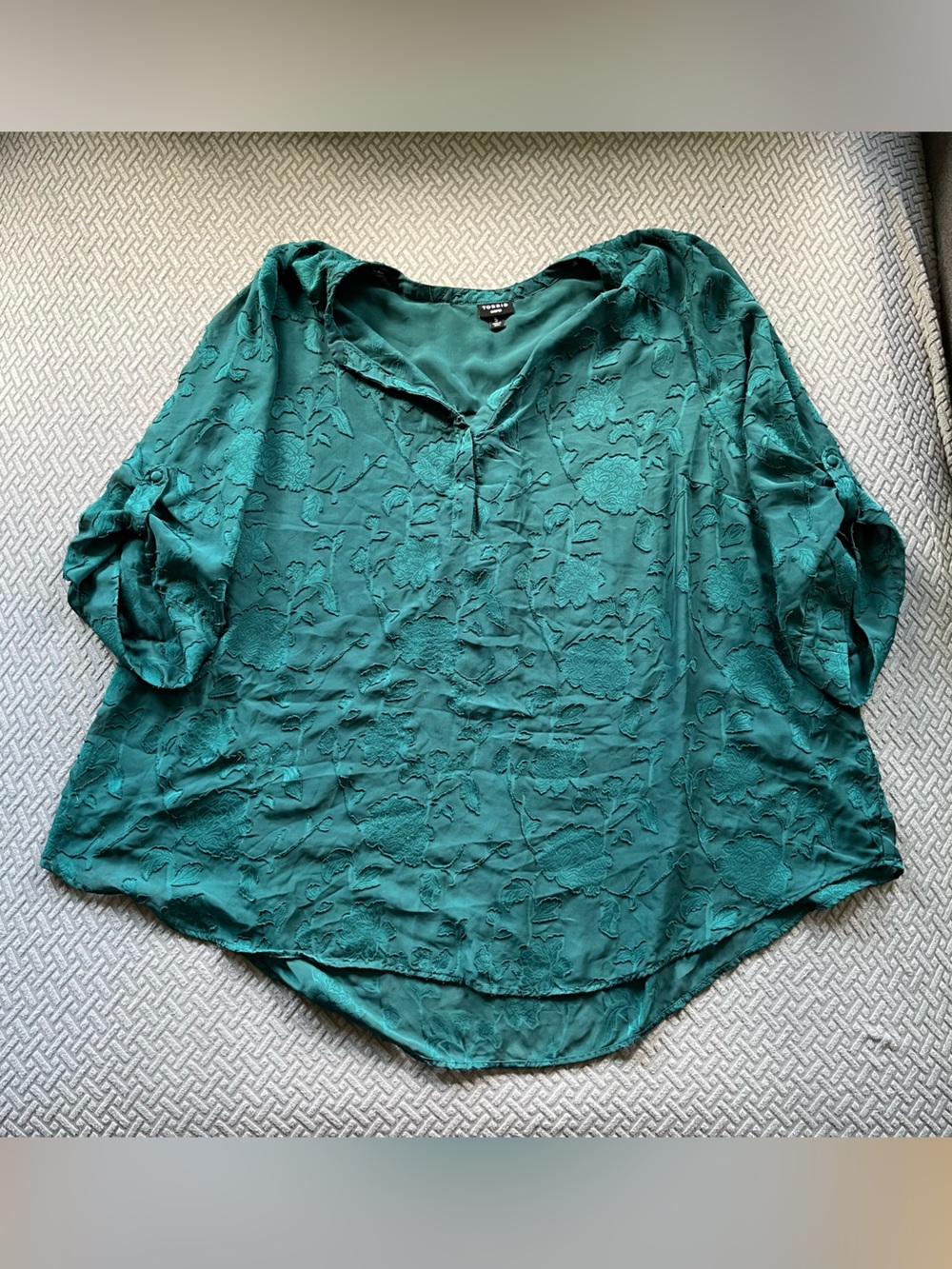 Torrid Harper Emerald Green Sheer Floral Jacquard Blouse